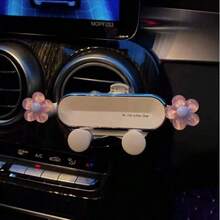 1 件升级版银白色车载手机支架，可爱女士汽车出风口支架，创意重力车载手机支架，带花朵设计，适用于汽车仪表盘，汽车配件，车载手机支架兼容 、Android 手机，生日、家人、朋友的礼物，适合夏季出风口手机支架