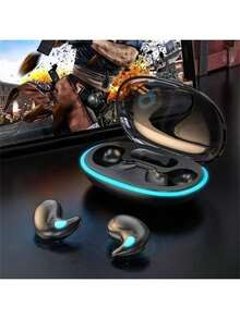 X55 TWS 无线睡眠耳机，Hi-Fi 立体声，防水防噪，兼容 和安卓手机，无线蓝牙耳机，触控耳机，赠品齐全，原装 TWS 150mAh 无线蓝牙耳机，透明 Hi-Fi 耳机，LED 电量数字显示，立体声耳机，适用于智能手机 - 彩色 - 查看 10