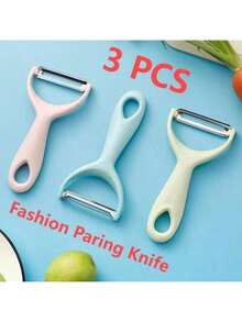 3 Peças Conjunto de Descascadores de Frutas e Vegetais em Aço Inoxidável, Faca de Descascar Maçã, Cenoura, Batata com Cabo Ergonômico Antiderrapante e Lâmina Afiada