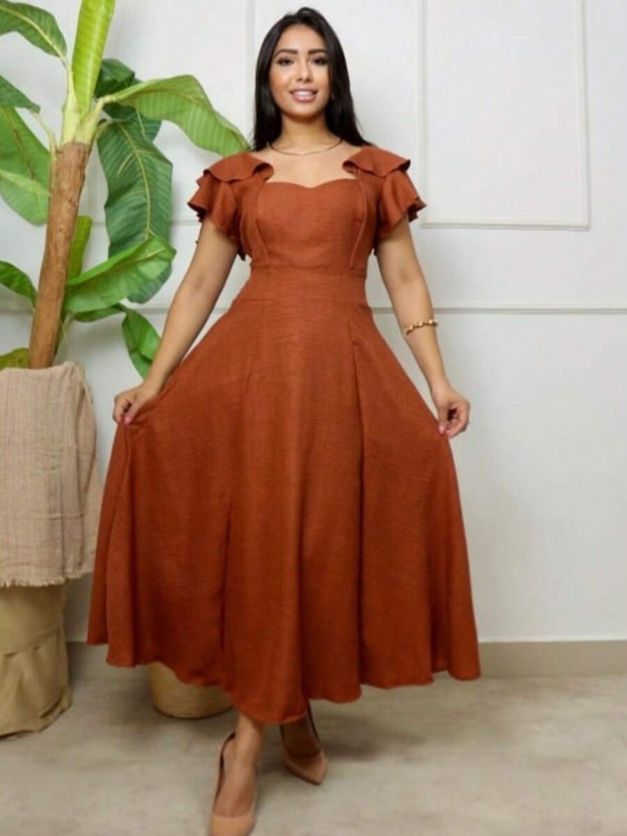 Elegant Women's Midi Dress Party Formal And Evening Summer - 鏽棕色 - 查看 1