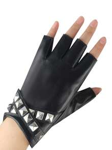 1 par de guantes sin dedos de estilo punk con correa hueca y remaches, guantes de piel de PU sexy sin dedos para hombres y mujeres, adecuados para exteriores, casual, fiesta, actuación