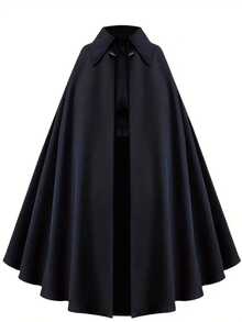 男士中世纪维多利亚蒸汽朋克哥特式斗篷 - 优雅披肩领系带设计，可机洗，适合万圣节、文艺复兴集市、化装舞会 - 维多利亚风格斗篷，无袖设计，男士万圣节服装，死神服装，巫师服装，万圣节服装，巫师长袍，吸血鬼服装，幽灵服装，男士巫师服装 - 黑色 - 查看 1