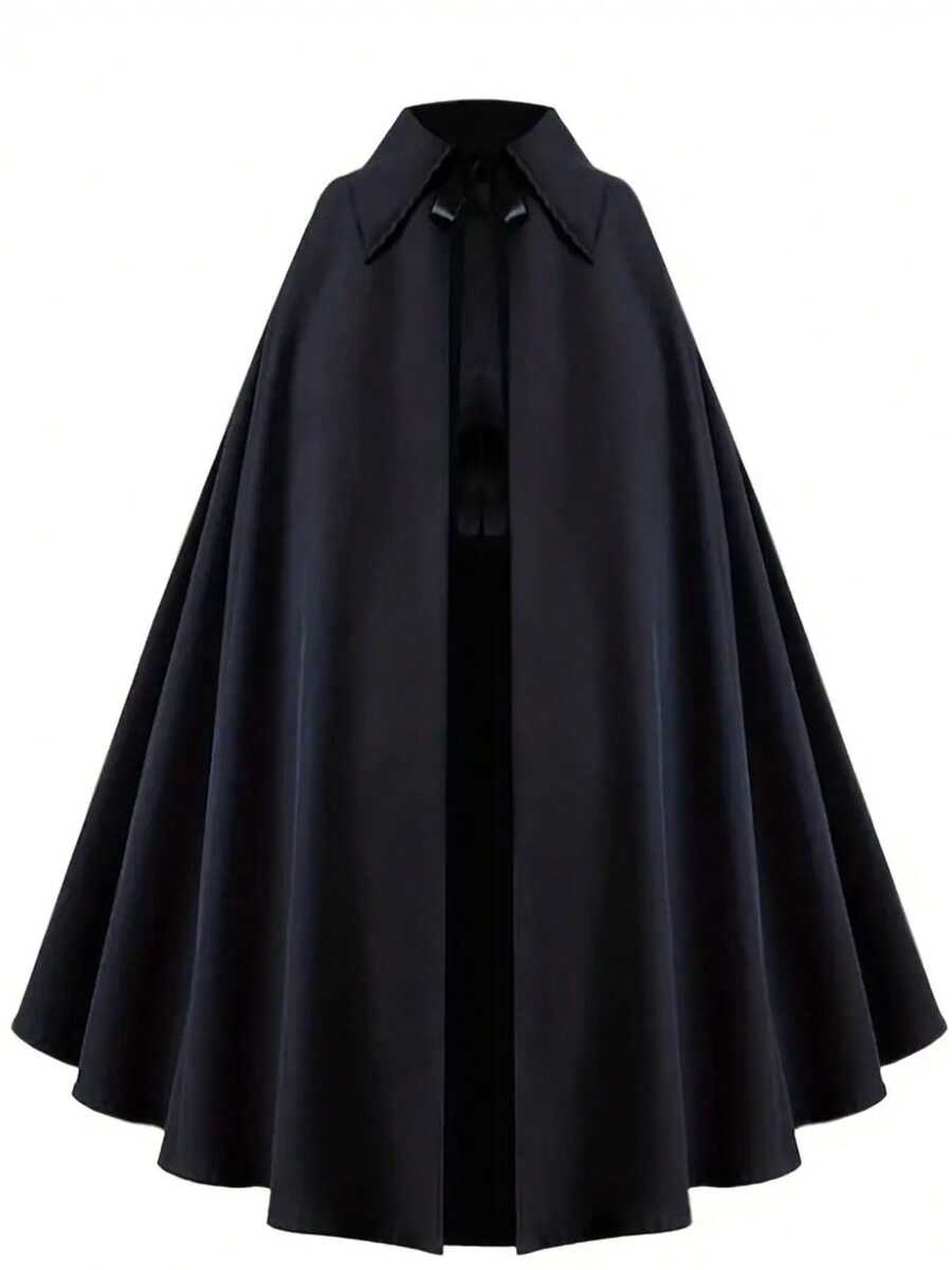 男士中世纪维多利亚蒸汽朋克哥特式斗篷 - 优雅披肩领系带设计，可机洗，适合万圣节、文艺复兴集市、化装舞会 - 维多利亚风格斗篷，无袖设计，男士万圣节服装，死神服装，巫师服装，万圣节服装，巫师长袍，吸血鬼服装，幽灵服装，男士巫师服装 - 黑色 - 查看 1