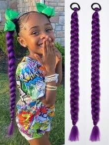 Synthetic Ponytail Extension 2Pcs Long Straight DIY Braided Pony Tail Hairpiece With Rubber Band KIDS Hair Accessories - Multicolor - View 10