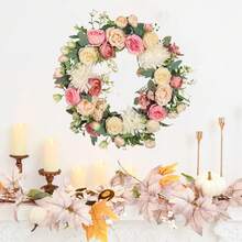 16 Inch Artificial Rose And Peony Wreath, All-Purpose Floral Decor For Home Hotel Wedding Indoor Outdoor Garden