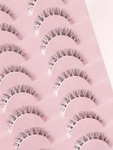 10 对凌乱自然猫眼睫毛透明带状睫毛猫眼造型纤细睫毛眼尾加长全条柔软自然逼真假睫毛条状睫毛，睫毛，睫毛，假睫毛 - 自然纖長款 - 查看 5