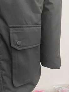 Men's Hooded Fur Collar Loose Padded Coat, Winter - Black - View 4
