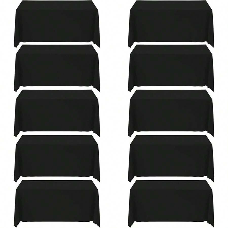 Black Tablecloths,10 Pack 90 * 132inch Stain And Wrinkle Resistant Polyester Black Rectangle Tablecloth,Decorative Fabric Table Cover For Party,Wedding,Kitchen,Dinning - 多色781 - 查看 1