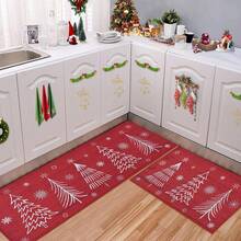 Christmas Kitchen Mat Washable Runner Rug Non Skid Kitchen Rugs And Mats Xmas Decorative Runner Mats Non-Slip Kitchen Floor Mat For Laundry Sink, 40*60 Cm+40*120cm - 紅色 - 查看 1
