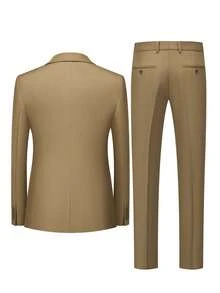 Men's Classic Business Suit 3-Piece Set With Peak Lapel Tuxedo | Formal Blazer, Vest & Dress Pants For Wedding, Prom, Office - 棕色 - 查看 4