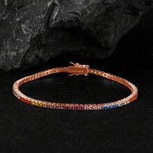MDFUN Pulseira de Tênis para Mulheres, Pulseira Banhada a Ouro 14K com Zircônia Cúbica Colorida de 2mm, Joias de Elos de Tênis com Corte Redondo de CZ Arco-Íris, Presente