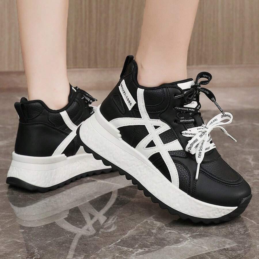 BN3002 Color Block Casual Sneakers For Women, 2025 New Lace-Up Mid-Top Athletic Running Shoes