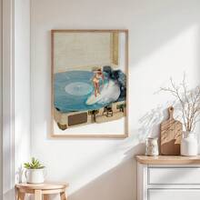 1件创意波西米亚风海洋波浪沙滩墙画，复古留声机冲浪女孩帆布画 | 复古唱机海岸装饰，适用于卧室、客厅或办公室家居装饰，拼贴风格冲浪主题海报，送给她的礼物，可选无框或有框。 - 彩色 - 查看 5