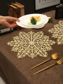 1入組雪花設計餐墊 - 金色 - 查看 5
