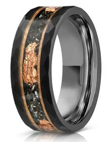 Men's 8mm Black Tungsten Ring With Meteorite Golden Foil Inlay – Stylish Hexagonal Pattern Engagement & Wedding Band, Perfect For Casual Attire Or Special Occasions