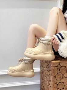 女士冬季新款加厚雪地靴，女士保暖加厚皮靴，防水防滑运动鞋 - 卡其 - 查看 6
