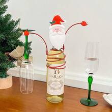 Christmas Wine Bottle & Glass Holder Set - Festive Santa And Snowman Design, Perfect For Holiday Table Decor & Gift-Giving - Multicolor - View 4
