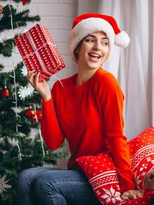4/3/1 pieza Gorro de Navidad de peluche grueso en tallas grandes y pequeñas, tela de peluche para fiestas de Navidad y Año Nuevo, decoraciones navideñas para el hogar, regalos de Navidad, decoración navideña - Multicolor - Ver 2