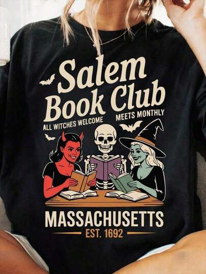 Camiseta del Club de Lectura de Brujas de Salem, camiseta divertida de lectura de Halloween, camiseta de libro, regalo espeluznante del club de lectura, camiseta de lector bruja, camisetas gráficas para hombres, ropa de calle, camiseta blanca, camiseta negra, suelta y cómoda
