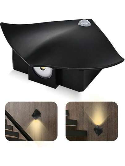 3个装人体感应LED夜灯，无线电池供电壁灯，艺术鳐鱼造型，可调光，抛光表面，适用于浴室、客厅、厨房、衣柜（不含电池），独特照明设计，家居装饰，塑料材质，人体感应灯，室内设计师专属