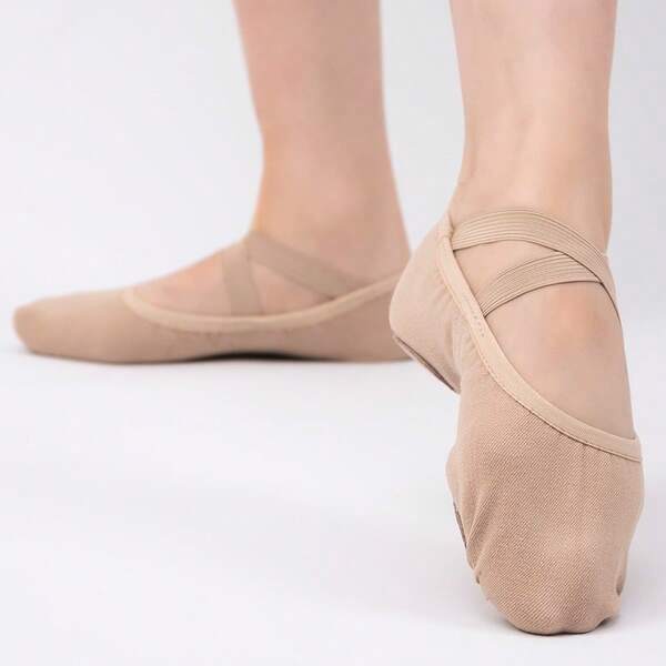 Wuyuan Light Pink 4-Way Stretch Canvas Ballet Shoes With Lining, Single Elastic Strap, Three Wearing Styles, And Drawstring-Free Design
