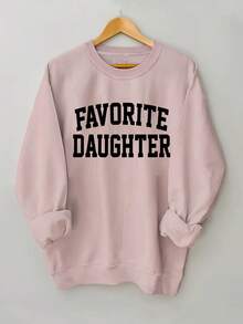 2025FAVORITE DAUGHTER Graphic Print Women's Casual Sweatshirt - Black Round Neck Long Sleeve Pullover, Machine Washable Autumn Winter Warmth, Perfect Gift For Daughters, Sweaters For S, Cozy Winter Apparel, Relaxed Fit Pullover, Comfortable CasualwearSoft And Breathable - 粉色 - 查看 1