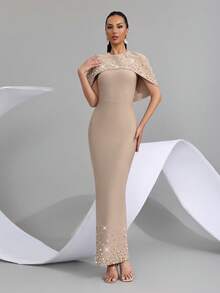 Nuevo vestido de mujer, con bordados hechos a mano con cuentas, elegante chal de cuello redondo de alta gama, vestido largo y elegante, adecuado para invitados de boda, moda de vacaciones, fiestas de cumpleaños, ocasiones formales, carnavales, Pascua y otros eventos