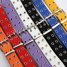 1pc Fashionable Double Holes Canvas Leather Belt Casual Jeans Belt, Extended Length, Unisex, Street Style, Suitable For Youth Summer, School Fall, Autumn, Halloween