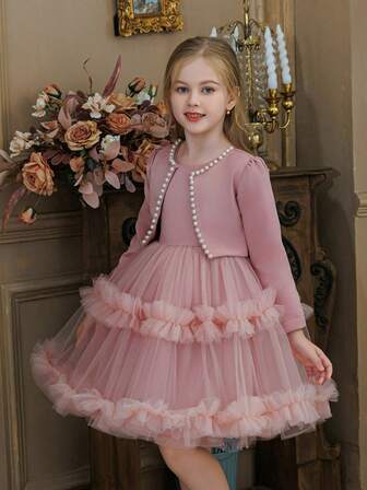 Set de 2 vestidos de fiesta de tul con cuentas para niña, vestido de princesa elegante para niña de las flores para ocasiones especiales, festivales, eventos formales, fiestas de disfraces, cumpleaños