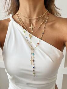Bộ 4 mặt dây chuyền thánh giá bằng kim loại cổ điển hình Chúa Jesus, dây chuyền hạt ngọc trai giả thanh lịch, bộ trang sức quyến rũ dành cho nữ (pha lê và đĩa vàng - Màu sắc và số lượng ngẫu nhiên, dựa trên sản phẩm thực tế) - Đi qua - Xem 12