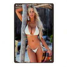 Vintage Bikini Pin-Up Girl Metal Tin Sign - 8x12 Inch Wall Art For Home, Bar, For Man Cave & Bathroom Decor, Poster, Living Room, Plaque, Perfect For Room Decor.