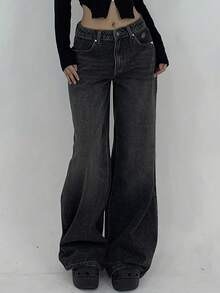 Women's Boyfriend Fit Jeans Loose Vintage Washed Non-Fading Casual Outings Best Seller Pants - màu đen - Xem 11