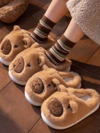 Capybara Slippers, Cartoon Capybara Slippers For Winter, Casual Style For Women, Fabric Upper, Rubber Sole, Washable Indoor House Slippers, Comfortable Fabric Lining And Cushioned Insole, Soft And Warm, Suitable For Indoor/Outdoor Wear, Plush Lining, Lightweight Rubber Sole, Fashionable INS Style, Cute Unisex Couples Autumn/Winter House Slippers Insulation,Galentines,Puppy,Carnival,Party Decorations,Shoe,Spring Summer Picks,Brides Maid Gifts,Room,Bedroom Decor,Beach,Travel,For Men,For Women,Vacation,Cute Stuff