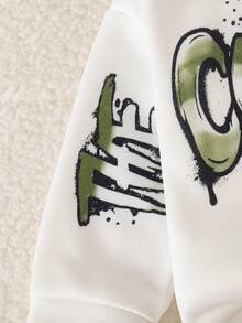 Conjunto de 2 piezas para bebé niño con top de manga larga con cuello redondo y estampado de letras + pantalones cargo casuales con bolsillo falso