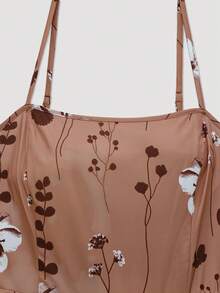 Women's Elegant Ditsy Floral Chiffon Dress With Shawl, 2 Pieces Set - Coffee Brown - View 5