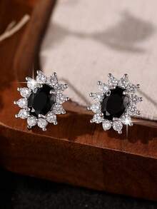 1 Pair Elegant Exquisite Marquise Blue Cubic  Decor Stud Earrings For Women Wedding Dresses Dating Gift - Blue - View 11