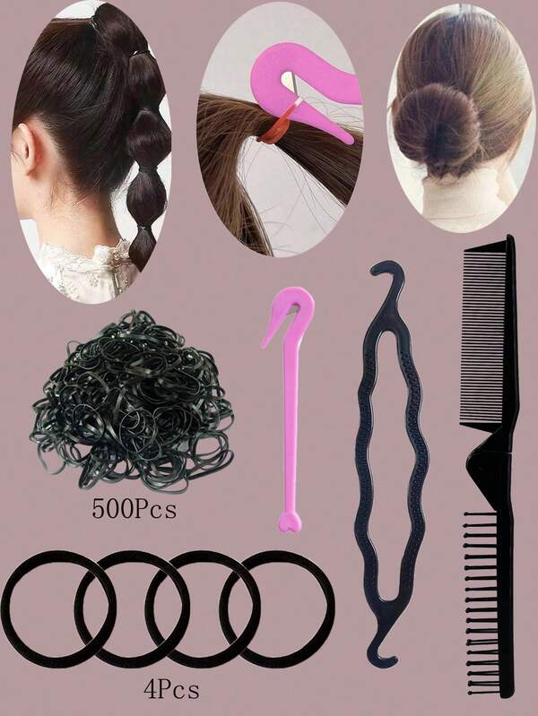 507 Peças/Conjunto Kit de Ferramentas de Acessórios de Cabelo Elegantes para Mulheres, Cortador de Elástico de Borracha, Ferramentas de Design de Cabelo DIY, Ferramenta de Coque de Cabelo, Escova Dobrável de Duas Pontas Portátil, Pente de Viagem Compacto Anti-Estático, Adequado para Uso Diário, Casual, Esportivo, Festa, Transporte, Férias, Lavagem do Rosto, Maquiagem, Dama de Honra, Casamento, Presentes Ideais para o Dia das Mães, Mãe, Mamãe, Temporada de Formatura, Amigos, Natal, Kit de Penteado