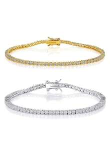 MDFUN 2,0 mm Pulseira de Tênis para Mulheres e Homens, 2 Pares de Pulseira de Tênis Clássica de Zircônia Cúbica Redonda de 2 mm Banhada a Ouro Branco/Amarelo de 18K