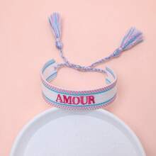 1 件手工刺绣法国“AMOUR”创意复古风格手链，适合情侣、节日礼物、祝福绳 - 彩色 - 查看 5