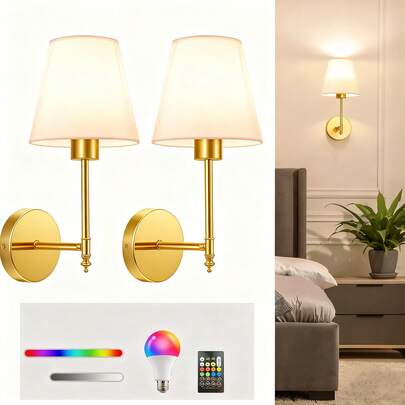 2pcs Modern Simple LED Wall Lights, DIY Arrangement, RGB Bulb With Remote Control, Rechargeable Battery, 3-Color Dimmable, Sleep Lighting Timer, Suitable For Bedroom, Living Room, Hallway, Garden, Garage, Wall Decor Lighting