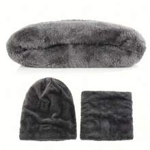 7-Piece Winter Warmth Set - Knitted Hat, Thickened Gloves, 2-Layer Fleece Earmuffs, And Snow Socks, Suitable For Outdoor Exploration - Dark Grey - View 8