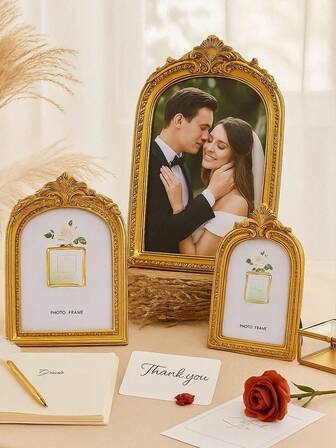 Vintage guldbåge bröllopsfotoalbum, romantiskt retro fotoalbum, elegant minnesgåva, lyxig skrivbordsinredning