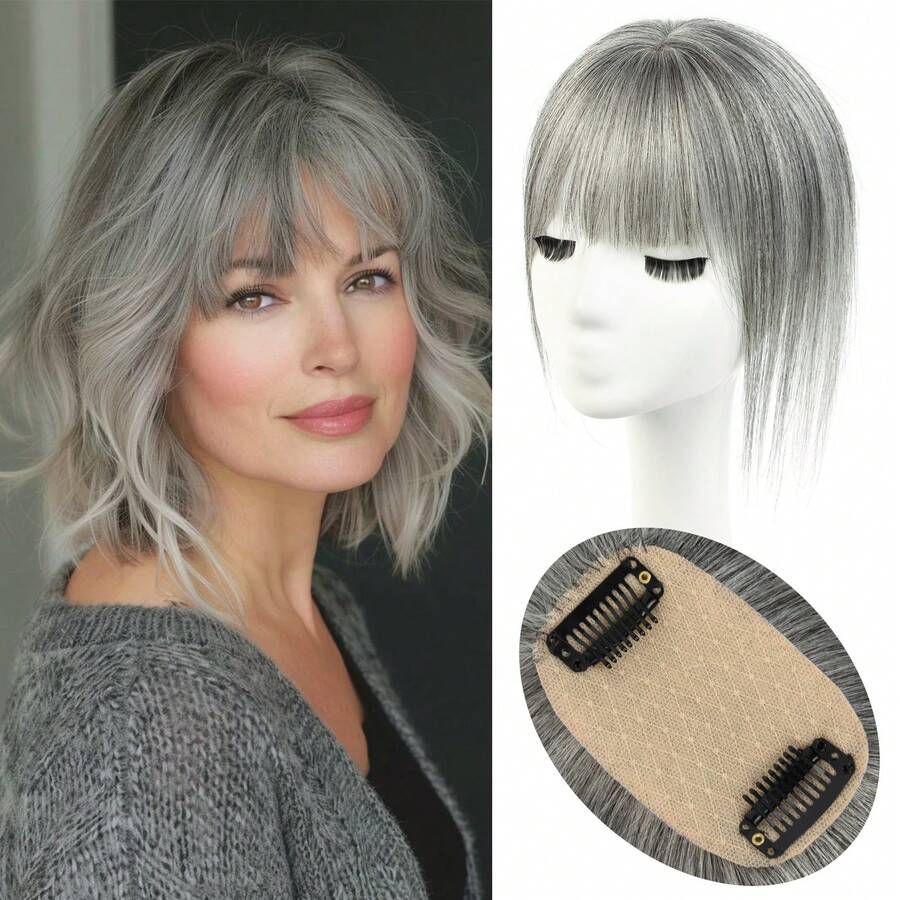 Hair Toppers For Women Real Human Hair, 360°3D Cover Toppers Hairpieces For Women With Thinning Crown Wispy Clip In Bangs Realistic Scalp Hairline For Halloween And Christmas Parties Dinners Daily Life Travel Etc Suitable - SA01 - Xem 1