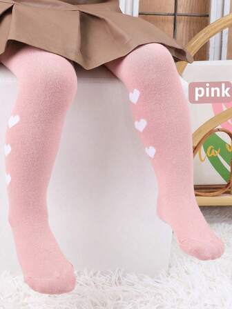 1 Pair Of Pink Children's Jumpsuit Socks, Comfortable And Warm Children's Socks, Pink Socks, Girls' Socks, Jumpsuit Heart Warm Socks