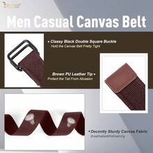 JASGOOD Men Canvas Double Ring Belt Plus Size Men Cloth Casual Belt For Jeans Pants{"Color_name":"DarkCoffee","Size_name":"FitsWaistSize33\"-38\""} - Multicolor8 - View 5
