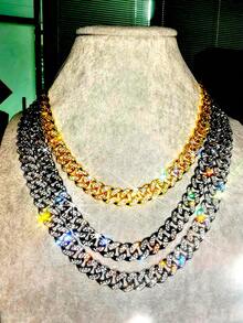 2 piezas Conjunto de collar y pulsera de alta calidad de estilo hip hop, collar de eslabón cubano brillante y pulsera, joyería hip hop con diamantes, diseño de lujo adecuado para hombres y mujeres, accesorios para el cuello y la muñeca, diamantes brillantes - multicolor - Ver 4