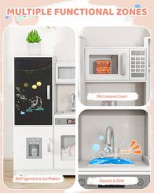 MAMIZO Kids Corner Play Kitchen, Ultimate Interactive Wooden Kitchen Playset With Lights & Sounds, Cooking Toy Set With Stove, Range Hood, Sink, Faucet, Ice Maker & Washing Machine - White - View 5