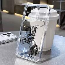Funda de vaquero para móvil, diseñada con escenas de caballos y rodeo, compatible con  17,  16,  16 Pro Max,  15,  15 Pro Max,  14,  13,  12 y  11 Pro. Fabricada en TPU, ofrece protección a prueba de golpes. Perfecta para familiares, amigos, niños, cumpleaños, primavera, vacaciones, novios, novias y regalos de San Valentín. - transparente - Ver 1