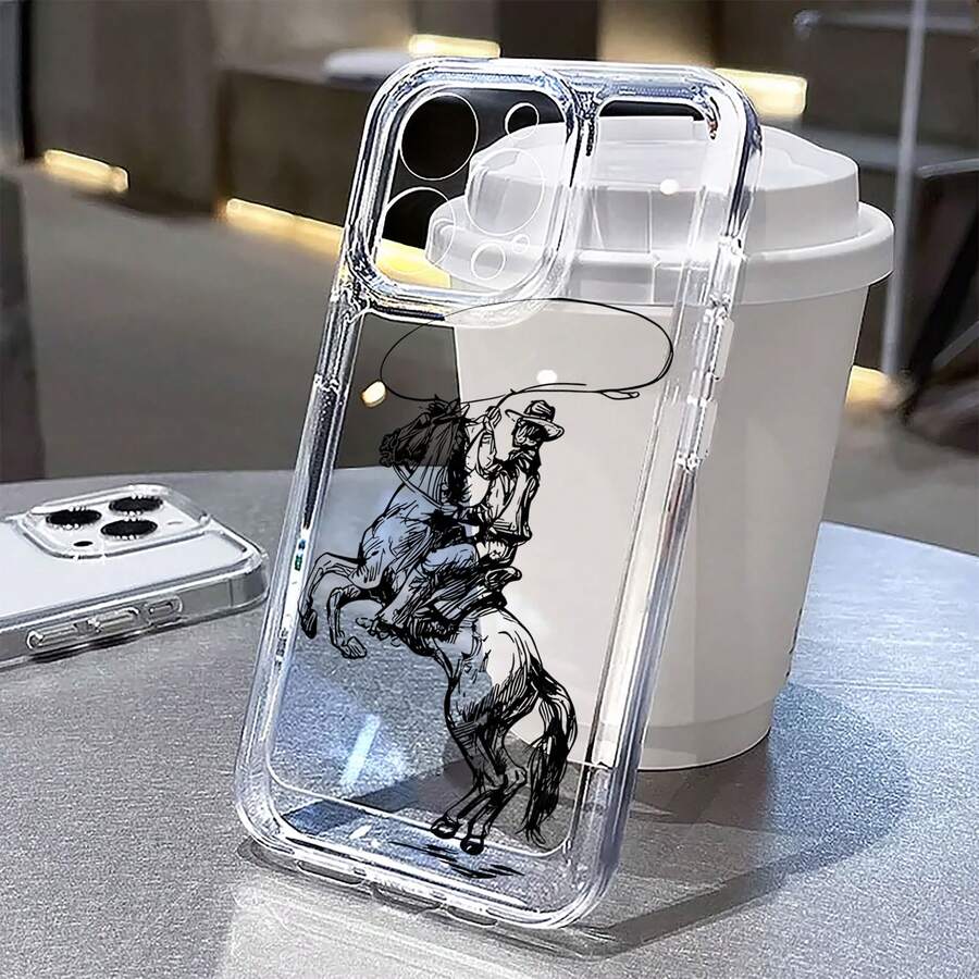 Funda de vaquero para móvil, diseñada con escenas de caballos y rodeo, compatible con  17,  16,  16 Pro Max,  15,  15 Pro Max,  14,  13,  12 y  11 Pro. Fabricada en TPU, ofrece protección a prueba de golpes. Perfecta para familiares, amigos, niños, cumpleaños, primavera, vacaciones, novios, novias y regalos de San Valentín. - transparente - Ver 1