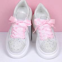Flat Colorful Satin Shoelaces, 3/ 4inch Width, Women's/Girls' Shoelaces, White, 47inch (120) Cm: Clothing, Shoes, And Jewelry - Ribbon Pink - 查看 3